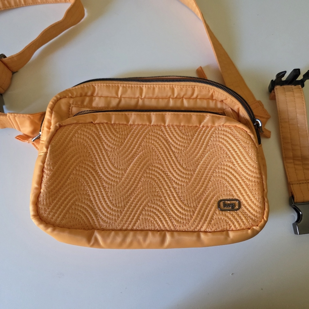 Lug Quilted Belt Bag Crossbody in Peach Sorbet with Strap Extender